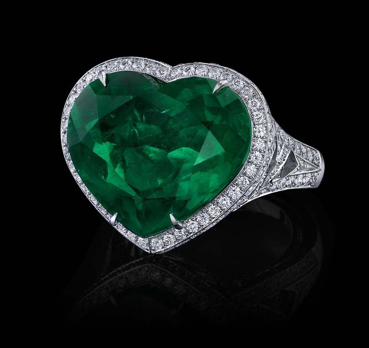 Robert Procop's heart-shaped emerald engagement ring.